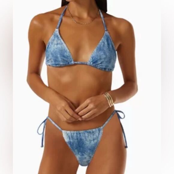 Good American Blue Textured Bikini Bottom NWT - Picture 1 of 7